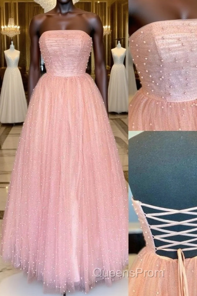 Pink tulle A-line long Evening Prom Dress tulle formal Dress Main image