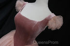 Pink Tulle And Velvet Short Sleeves Party Dress, Pink Tea Length Formal Dress