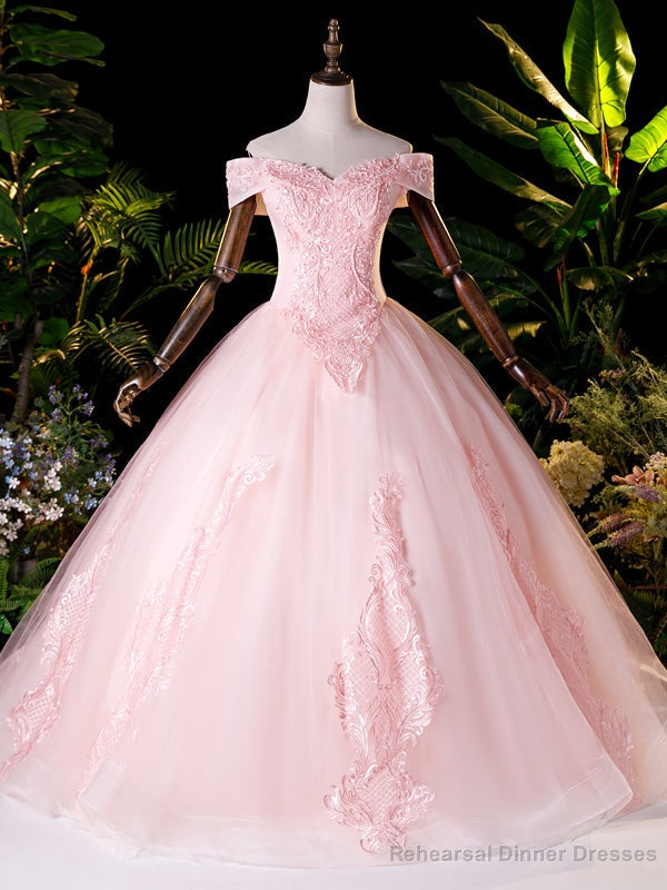 Pink Tulle Appliques Beading Quinceanera Dress Main image