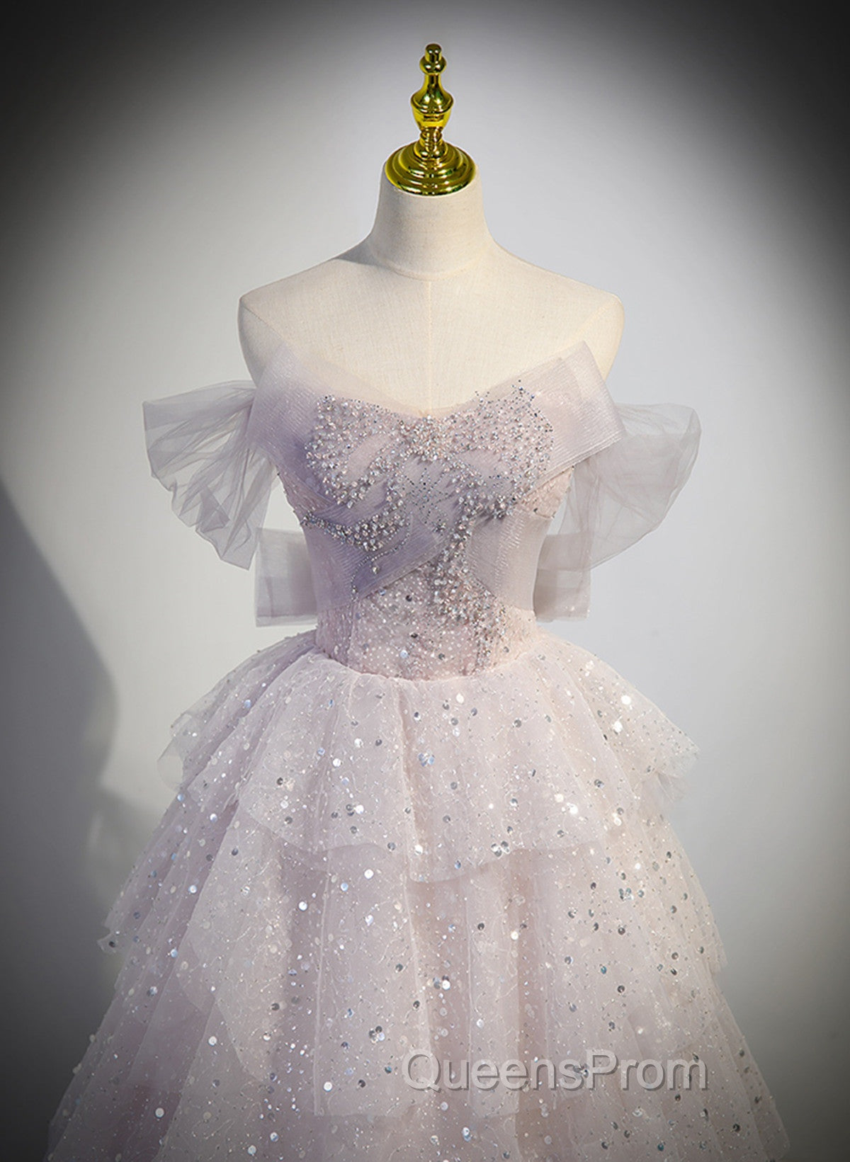 Pink Tulle Ball Gown Layers Long Party Dress, Pink Shiny Tulle Sweet 16 Dress Secondary image