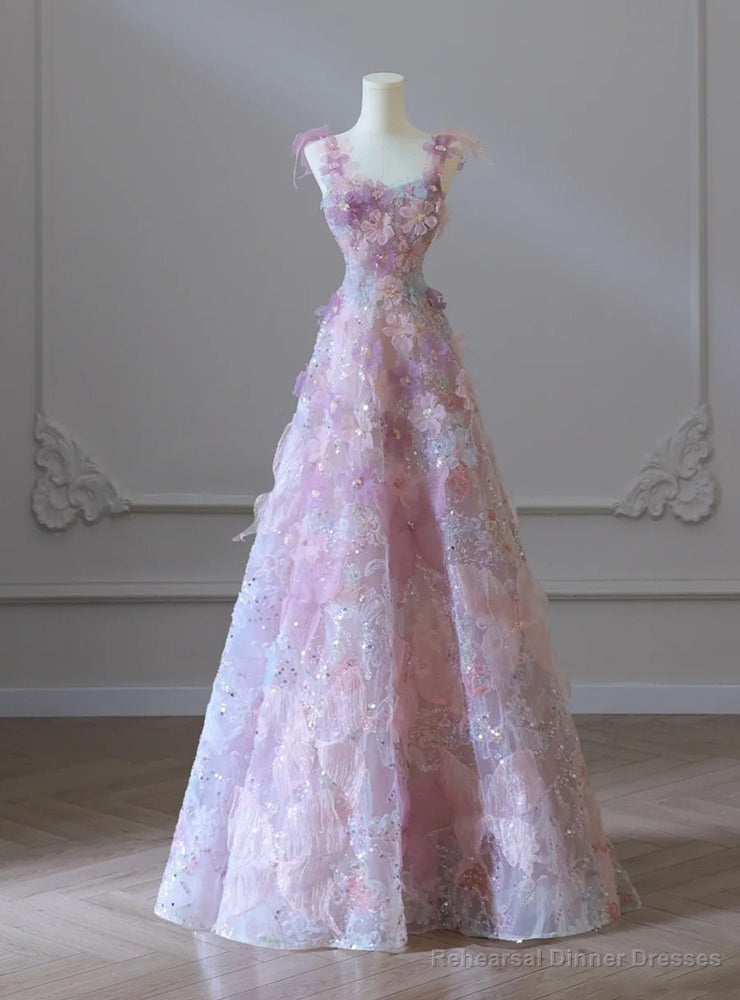 Pink Tulle Flower Princess Prom Dress Main image