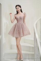 Pink Tulle Knee Length Prom Dress, Cute A-Line Party Dress