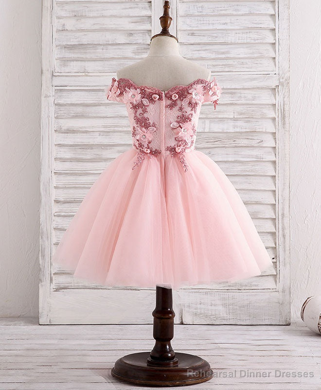 Pink Tulle Lace Applique Short Flower Girl Dresses