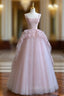 Pink tulle lace long Evening Prom Dress, pink evening Dress