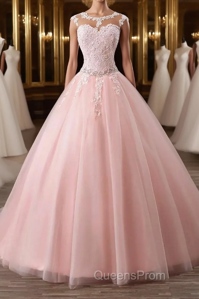 Pink tulle lace long Evening Prom Dress, pink tulle evening Dress