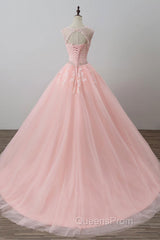 Pink tulle lace long Evening Prom Dress, pink tulle evening Dress