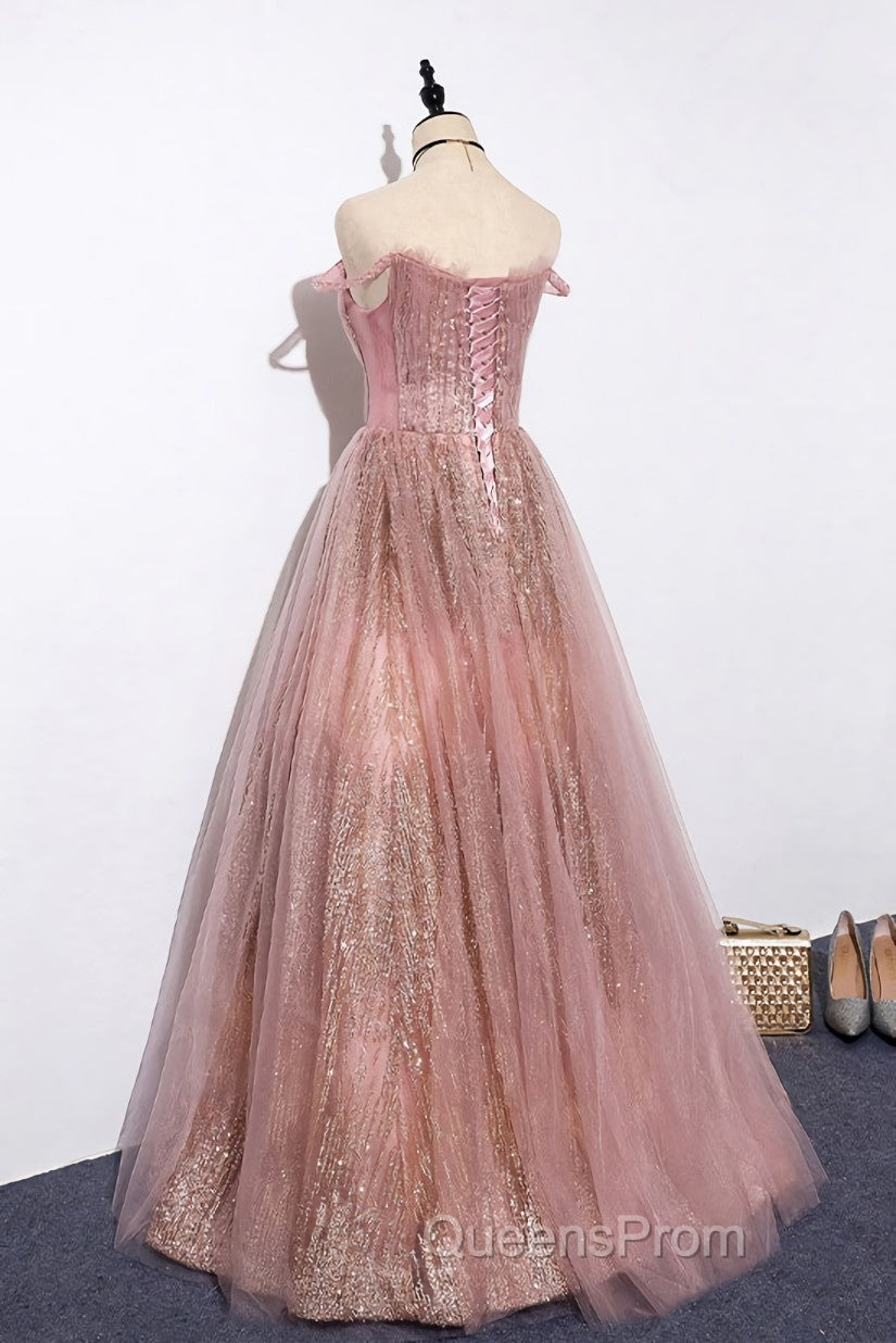 Pink tulle lace long Evening Prom Dress pink tulle formal Dress