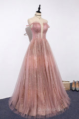 Pink tulle lace long Evening Prom Dress pink tulle formal Dress