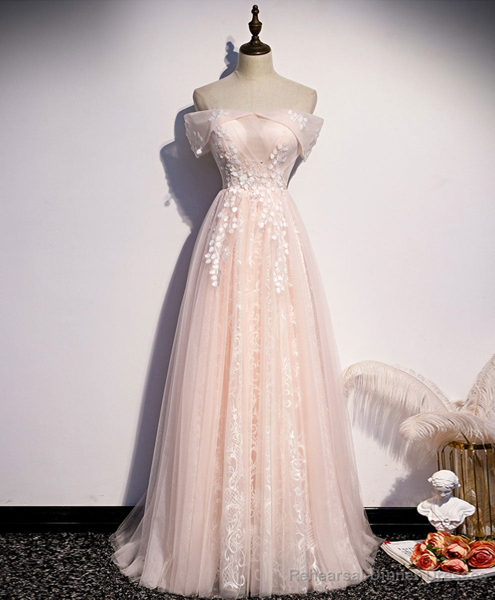 Pink Tulle Lace Long Prom Dress Pink Tulle Lace Formal Dress Main image