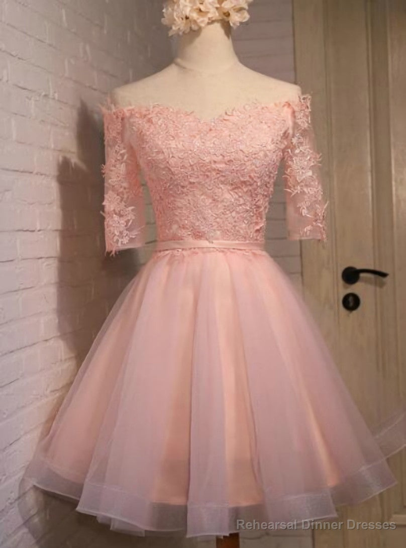 Pink Tulle Lace Off The Shoulder Homecoming Dress Main image