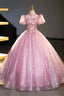 Pink Tulle Lace Princess Dress, A-Line Evening Dress Sweet 16 Dress