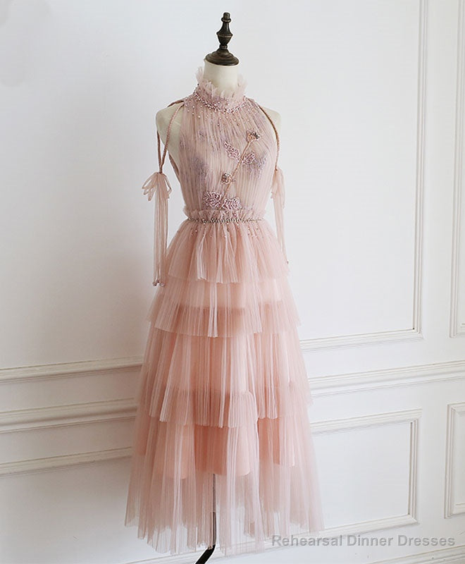 Pink Tulle Lace Prom Dress, Tulle Lace Homecoming Dress Main image