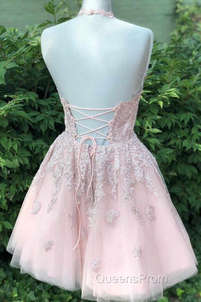 Pink tulle lace short Evening Prom Dress, pink tulle lace homecoming Dress Secondary image