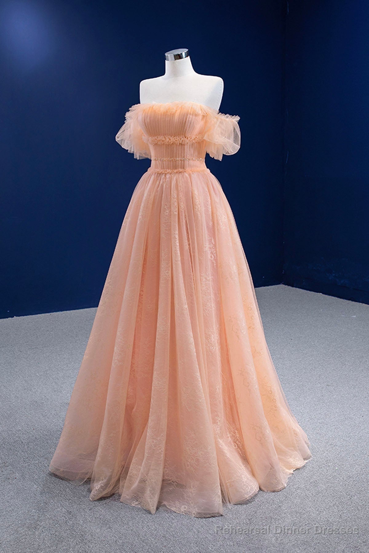 Pink Tulle Lace Strapless Prom Dress,  Pink A-Line Evening Party Dress Main image