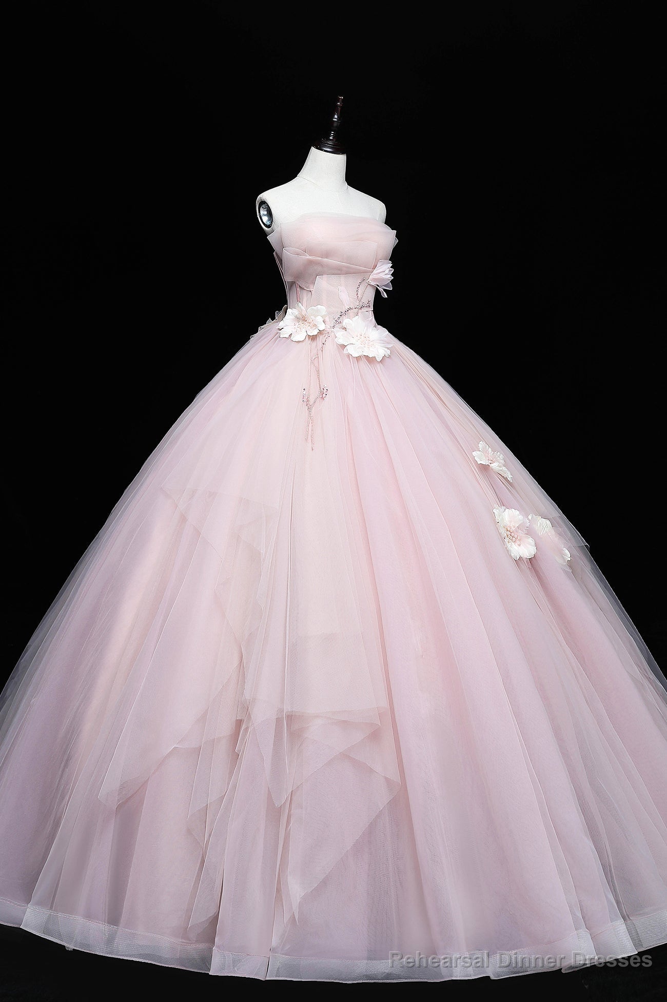 Pink Tulle Long A-Line Ball Gown, Pink Strapless Princess Sweet 16 Dress Main image