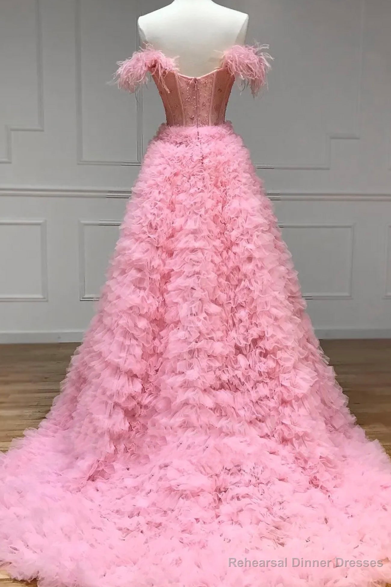 Pink Tulle Long A-Line Prom Dress, Pink Sweetheart Neckline Evening Gown Secondary image