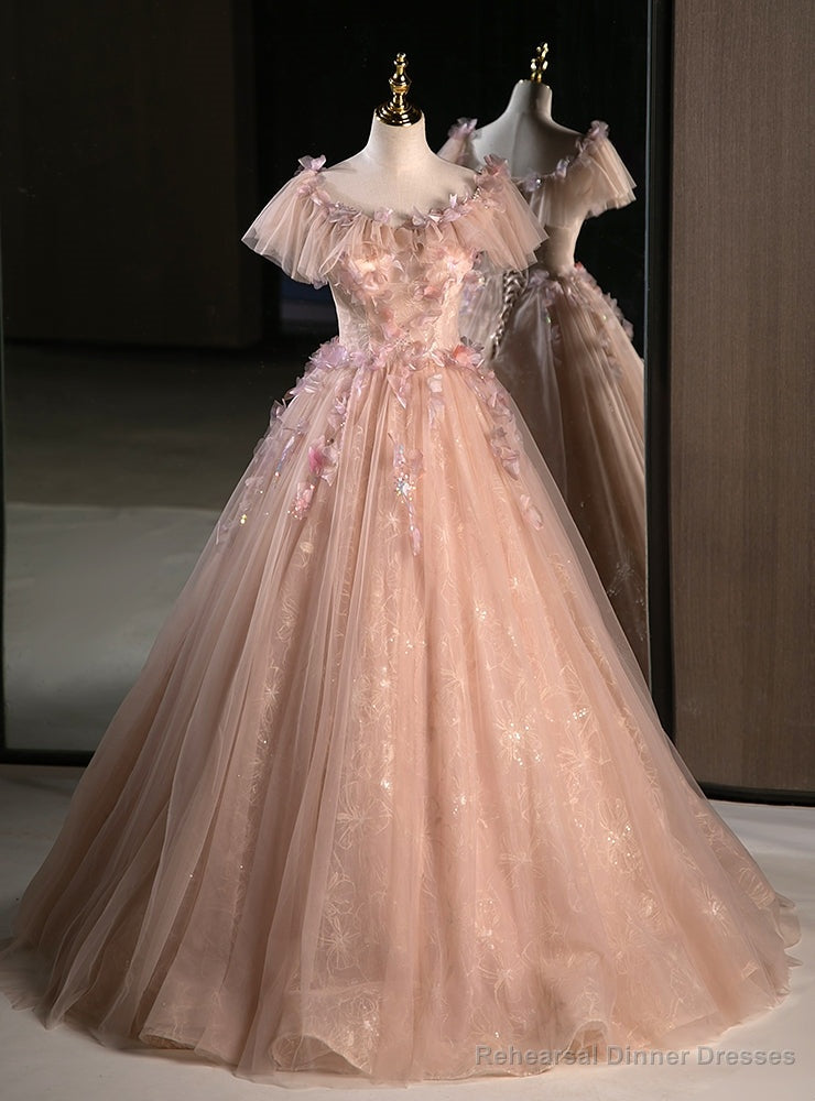Pink Tulle Off the Shoulder 3D Flower Quinceanera Dress