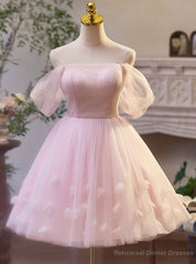 Pink Tulle Off the Shoulder Homecoming Dress