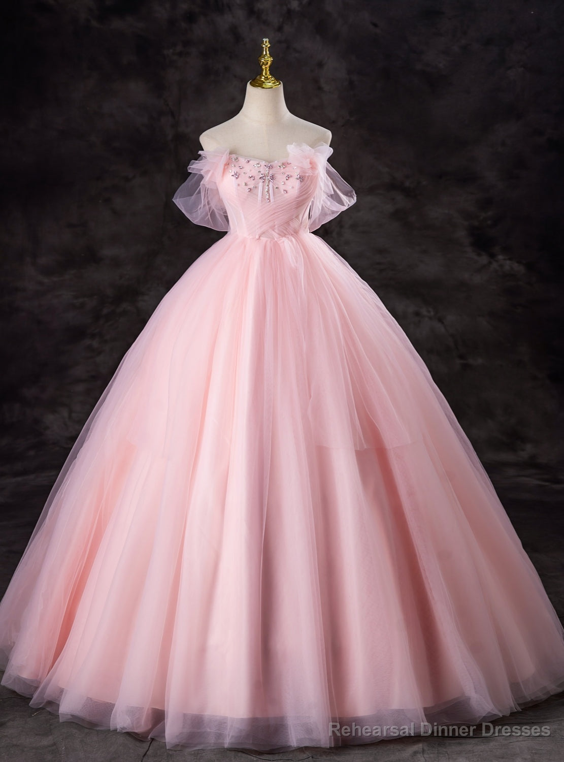 Pink Tulle Off the Shoulder Pleats Beading Quinceanera Dress Main image