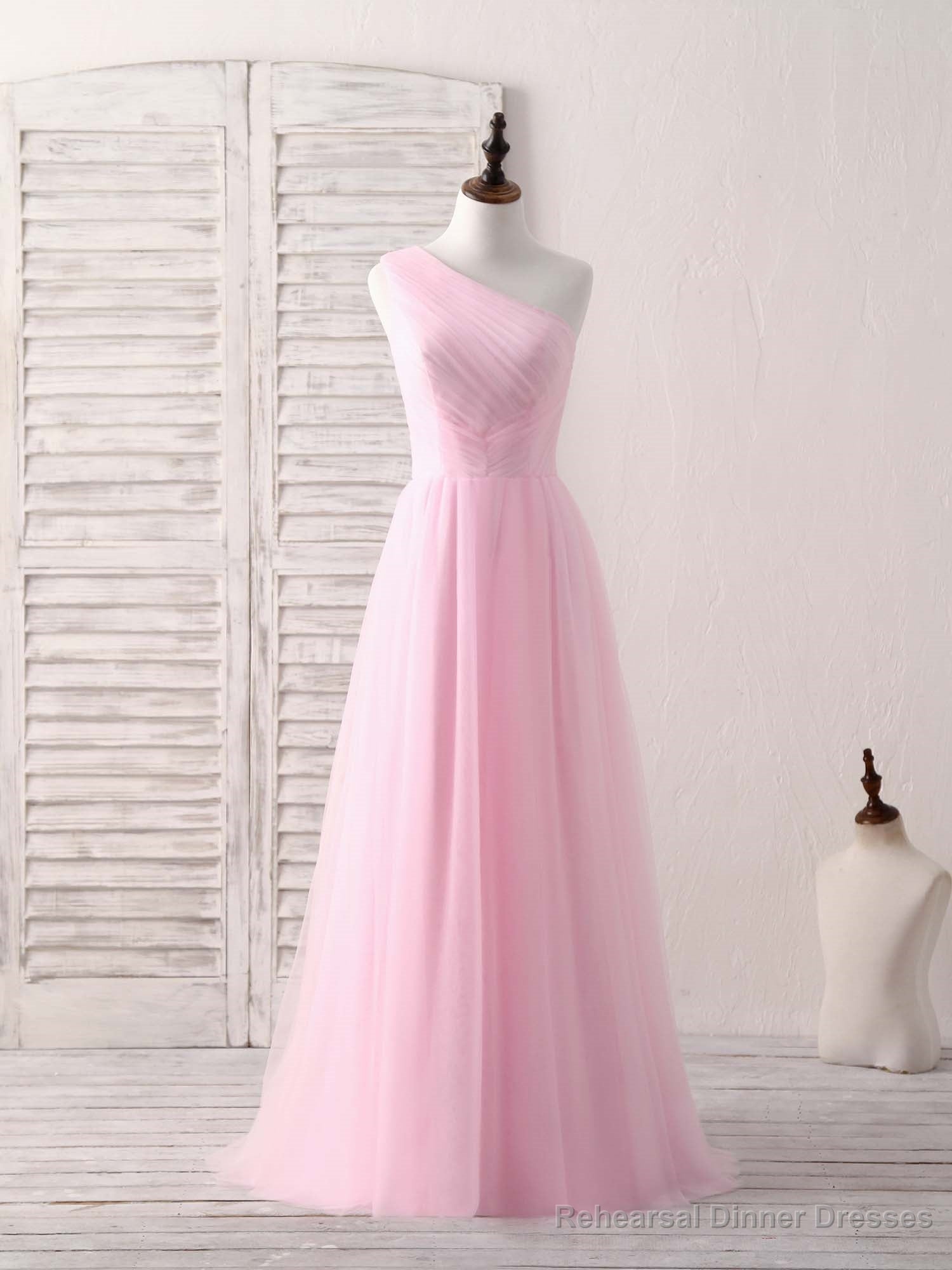 Pink Tulle One Shoulder Long Prom Dress Pink Bridesmaid Dress Main image