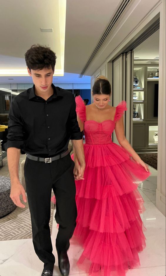Pink Tulle Classy Prom Dress Long Classy Evening Dress