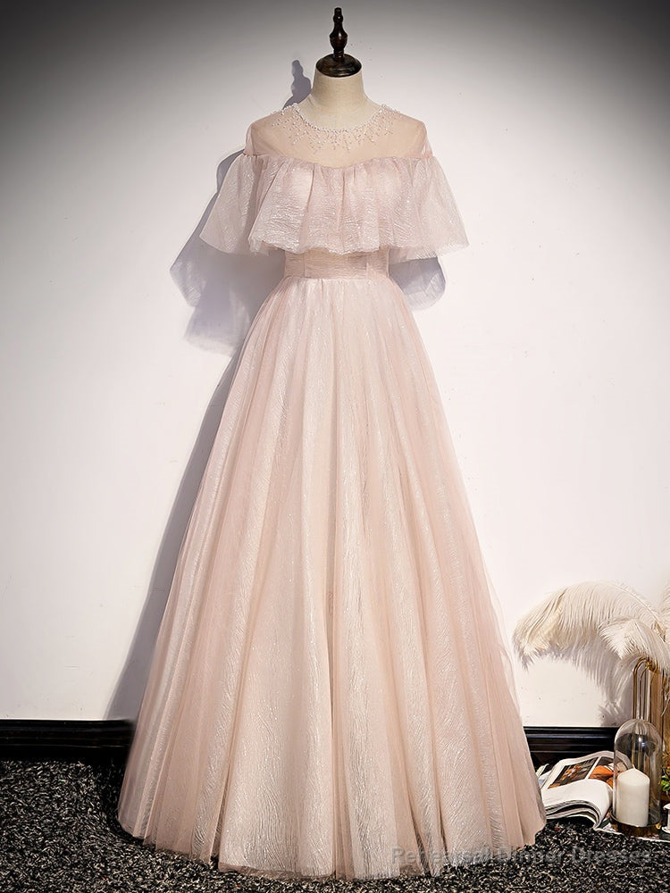 Pink Tulle Sequins Backless Prom Dress Main image