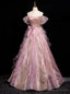 Pink Tulle Sequins Beading Bow Prom Dress