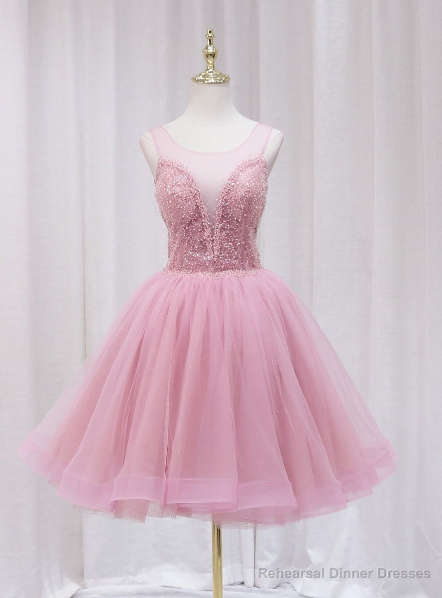 Pink Tulle Sequins Beading Homecoming Dress Main image