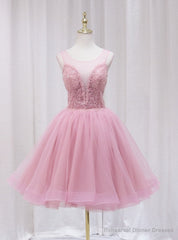 Pink Tulle Sequins Beading Homecoming Dress