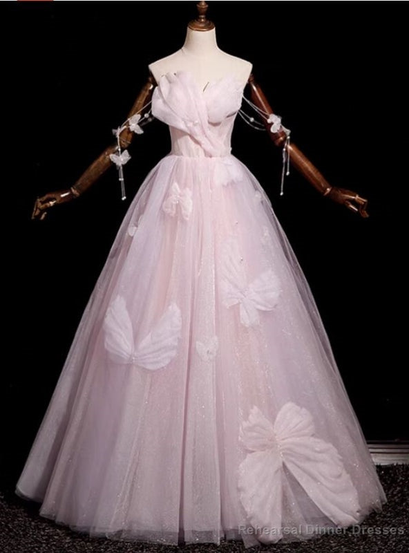 Pink Tulle Sequins Butterfly Prom Dress Main image
