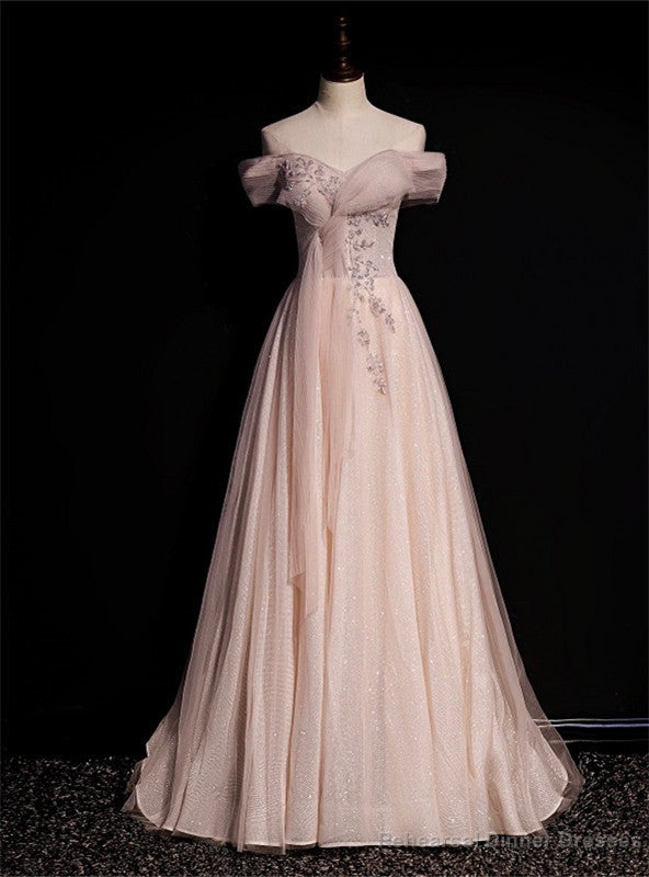 Pink Tulle Sequins Off the Shoulder Beading Pleats Prom Dress Main image