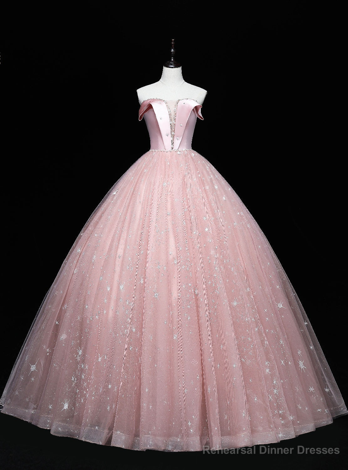 Pink Tulle Sequins Off the Shoulder Beading Quinceanera Dresses Main image