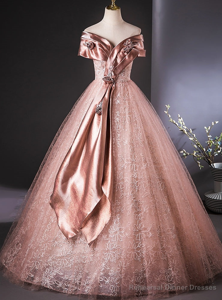 Pink Tulle Sequins Off the Shoulder Flower Quinceanera Dress Main image