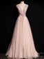 Pink Tulle Sequins V-neck Beading Prom Dress