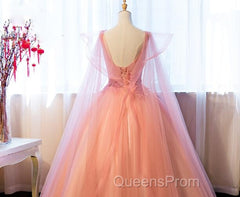 Pink Tulle Sweet 16 Party Dress With Lace Applique, Long Formal Gown