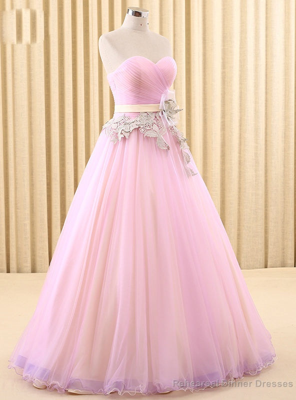 Pink Tulle Sweetheart Pleats With Flower Wedding Dress Main image