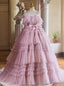 Pink Tulle Tiers Spaghetti Straps Quinceanera Dress
