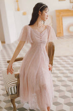 Pink Tulle V-Neckline Tea Length Homecoming Dress, Cute Pink Short Classy Prom Dress