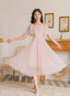 Pink Tulle V-Neckline Tea Length Homecoming Dress, Cute Pink Short Classy Prom Dress