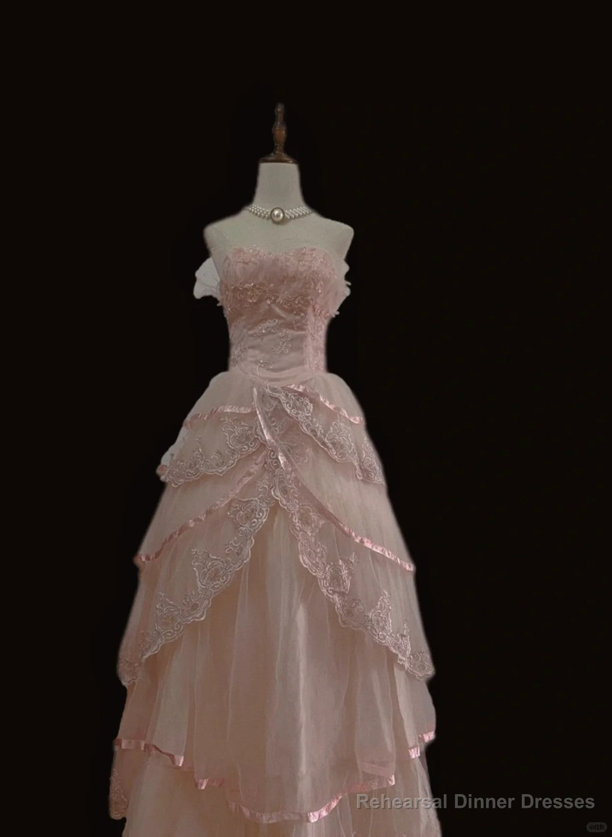 Pink Tulle with Lace Princess Formal Dress, Cute Pink Tulle Prom Dress Main image
