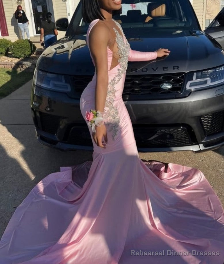 Pink Unique Long Prom Dress Mermaid Party Dress Secondary image