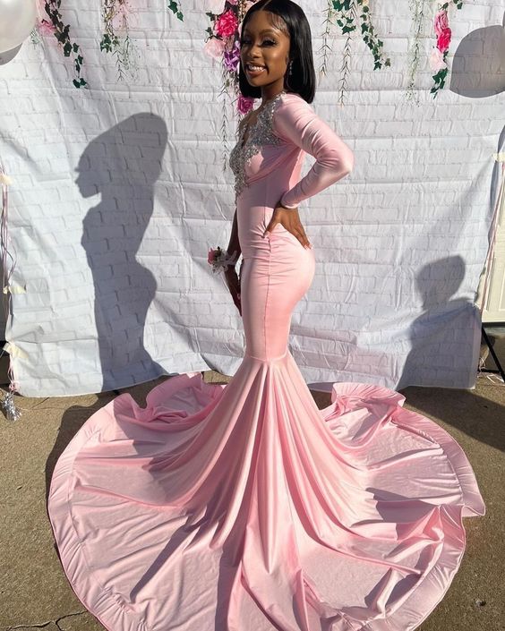 Pink Unique Long Classy Prom Dress Mermaid Party Dress
