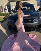 Pink Unique Long Classy Prom Dress Mermaid Party Dress