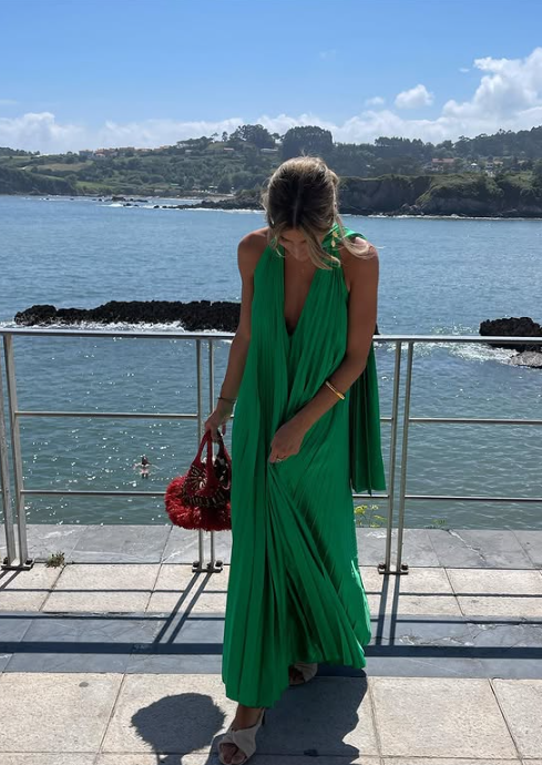 Pink/Green Fashion V-Neck Elegant Long Satin Classy Evening Dress Party Dress Wedding Guest Dress Maternity Dress