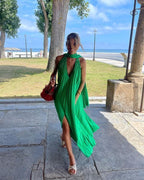 Pink/Green Fashion V-Neck Elegant Long Satin Classy Evening Dress Party Dress Wedding Guest Dress Maternity Dress