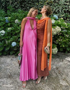 Pink/Green Fashion V-Neck Elegant Long Satin Classy Evening Dress Party Dress Wedding Guest Dress Maternity Dress