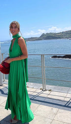 Pink/Green Fashion V-Neck Elegant Long Satin Classy Evening Dress Party Dress Wedding Guest Dress Maternity Dress