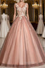 Pink v neck tulle lace long Evening Prom Dress pink tulle formal Dress