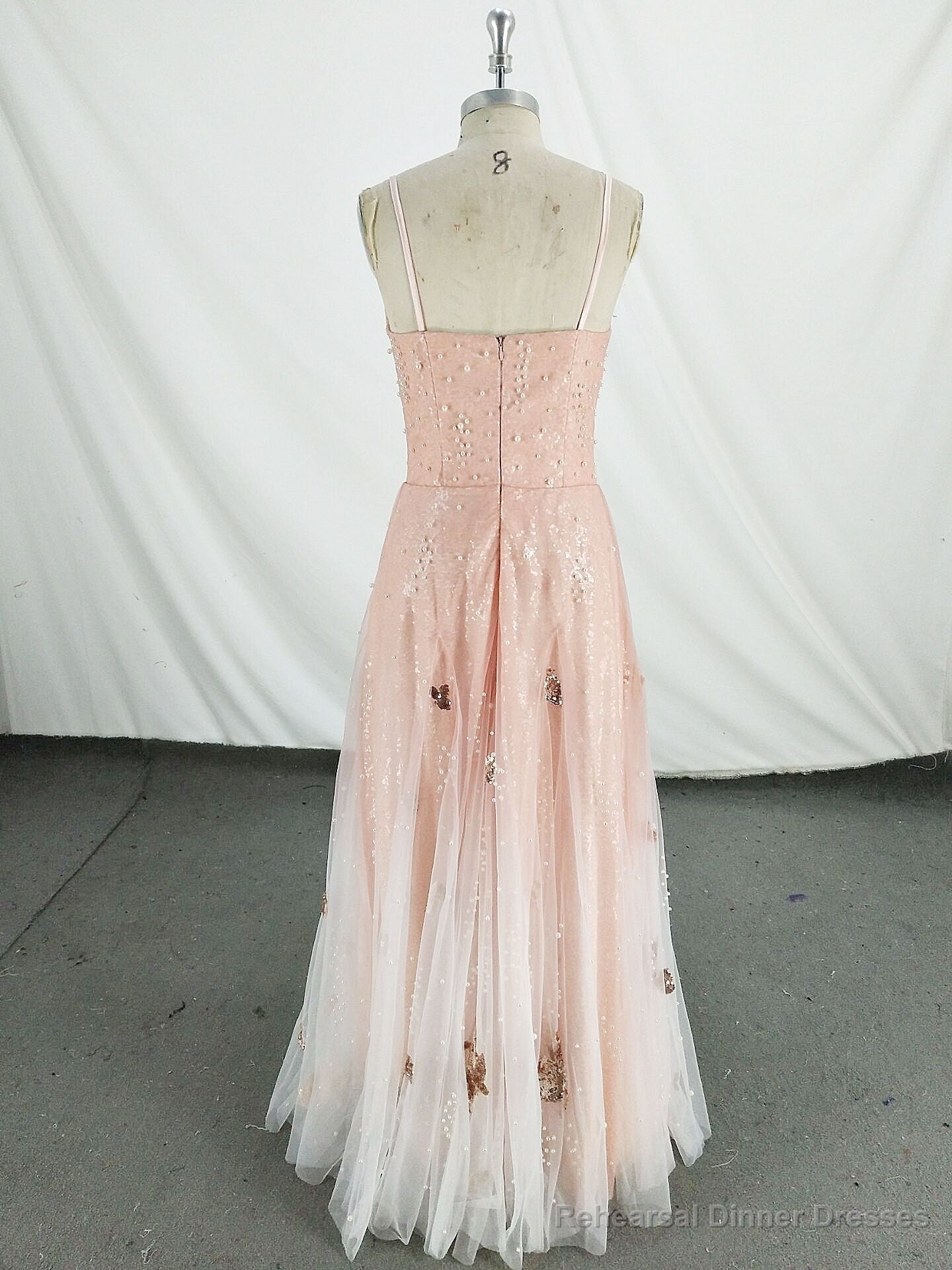 Pink V Neck Tulle Long Prom Dress, Pink Tulle Evening Dress Secondary image