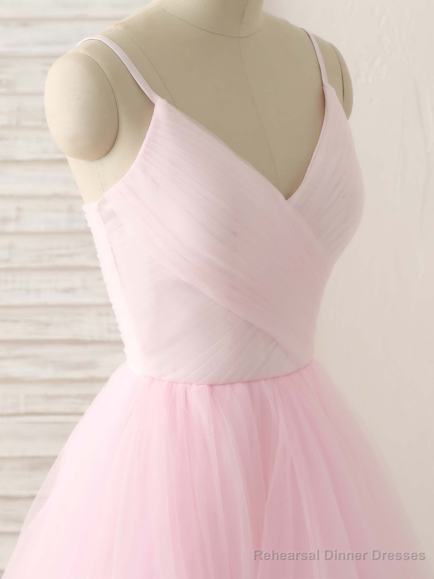 Pink V Neck Tulle Long Prom Dress Simple Pink Tulle Evening Dress